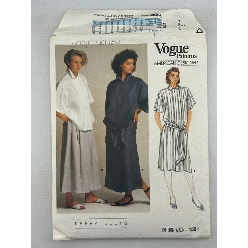 Vogue Perry Ellis 1521 Sewing Pattern Women Size 8 Multi Good Dress Skirt Top